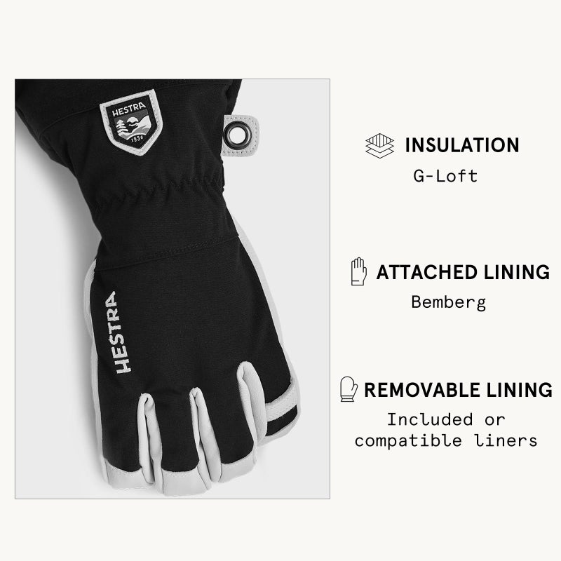 Hestra Ski Gloves: Army Leather Heli Leather Cold Weather Powder Gloves, Black, 5 - Image 5