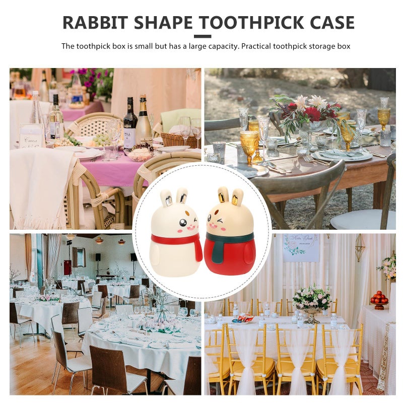 SUPVOX Automatic Pop Up Toothpick Dispenser 2pcs Rabbit Shape Toothpick Case for Home Kitchen Red White - Image 4