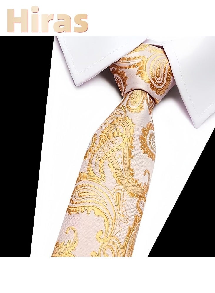 Hiras Men's Formal Necktie Design for Weddings & Formal Events, Elegant Textured Fabric Ties for Shirt and Suit-Gold - Image 1