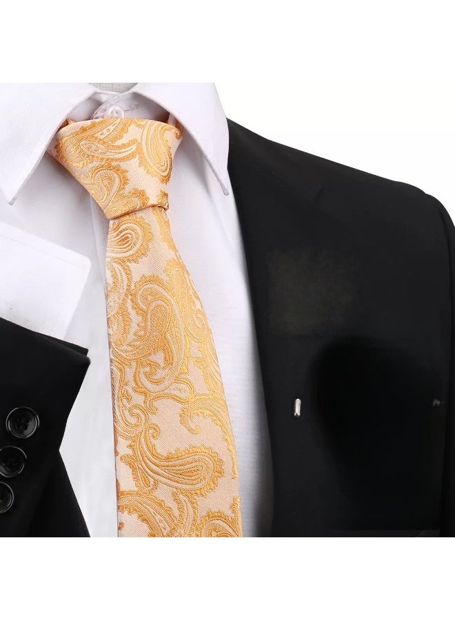 Hiras Men's Formal Necktie Design for Weddings & Formal Events, Elegant Textured Fabric Ties for Shirt and Suit-Gold - Image 2