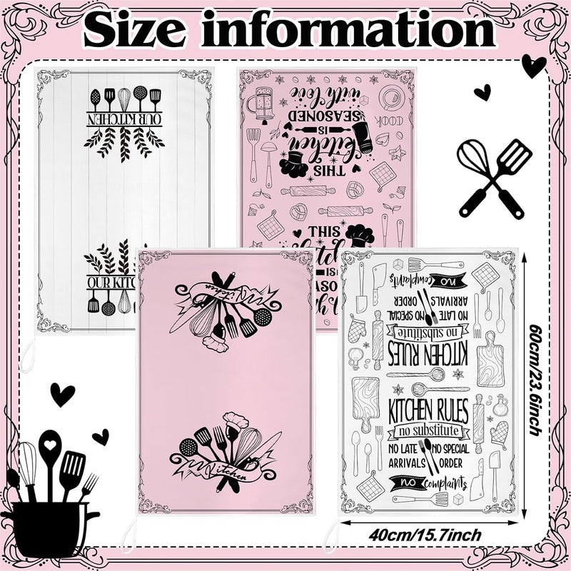 Bencailor 4 Pcs Funny Pink Kitchen Towels This Kitchen is Seasoned with Love Dish Towels Decorative Hand Tea Dishcloths with Hanging Loop for Home Housewarming Gift Decor Accessories - Image 3