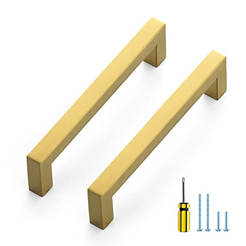 Ravinte Gold Cabinet Pulls Brushed Brass Kitchen Cabinet Handles Come with Screwdriver 5 in Hole Center 20 Pack - Image 1