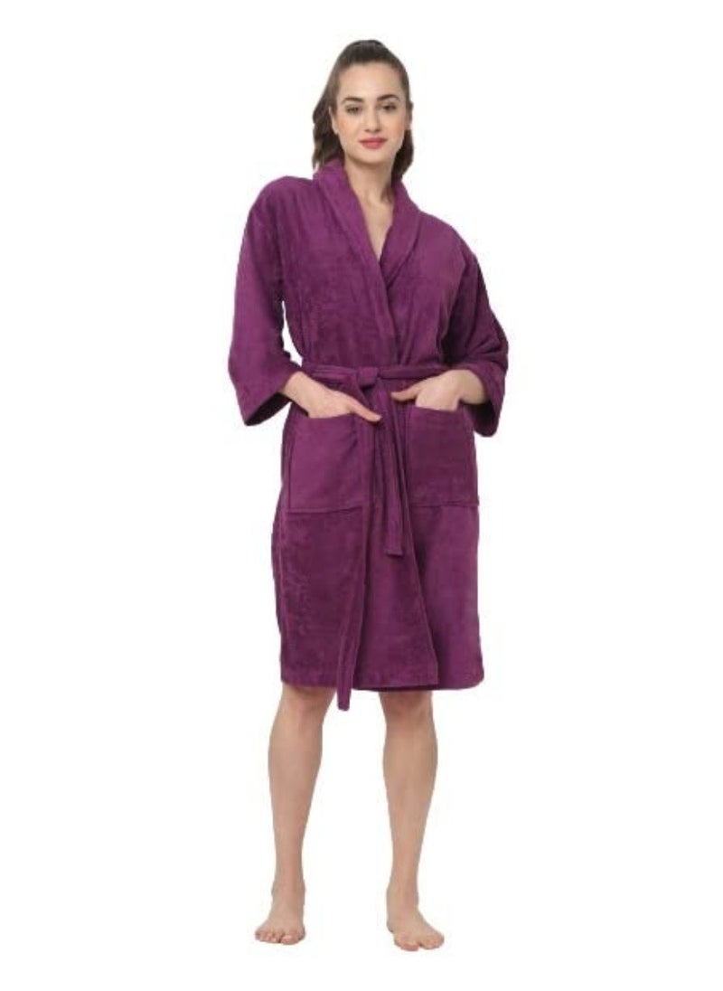 Blueberry Purple Colour Terry Pattern Unisex Dressing   Bathrobe Large Size Hotel And Spa - Image 1