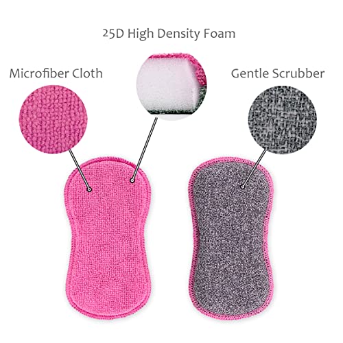UPSTAR Dish Sponges Kitchen, Microfiber Cleaning Scrubber for Dishwashing, Sink, Basin and Multi-Pupose, Non-Scratch Pack of 6 - Image 3