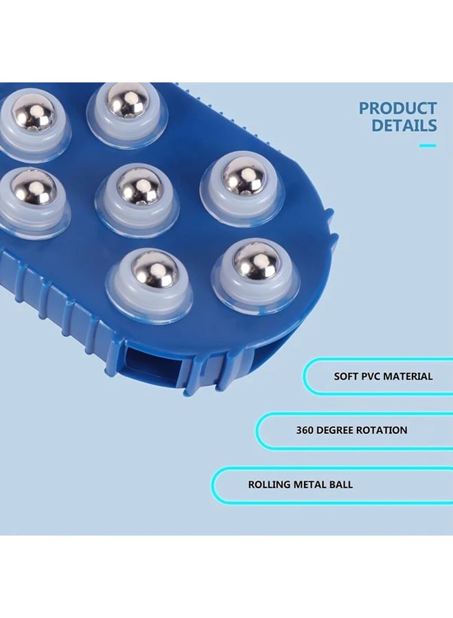 Blue Handheld 7 Metal Ball Massage Roller for Muscle Back Neck Pain Relief - Image 5