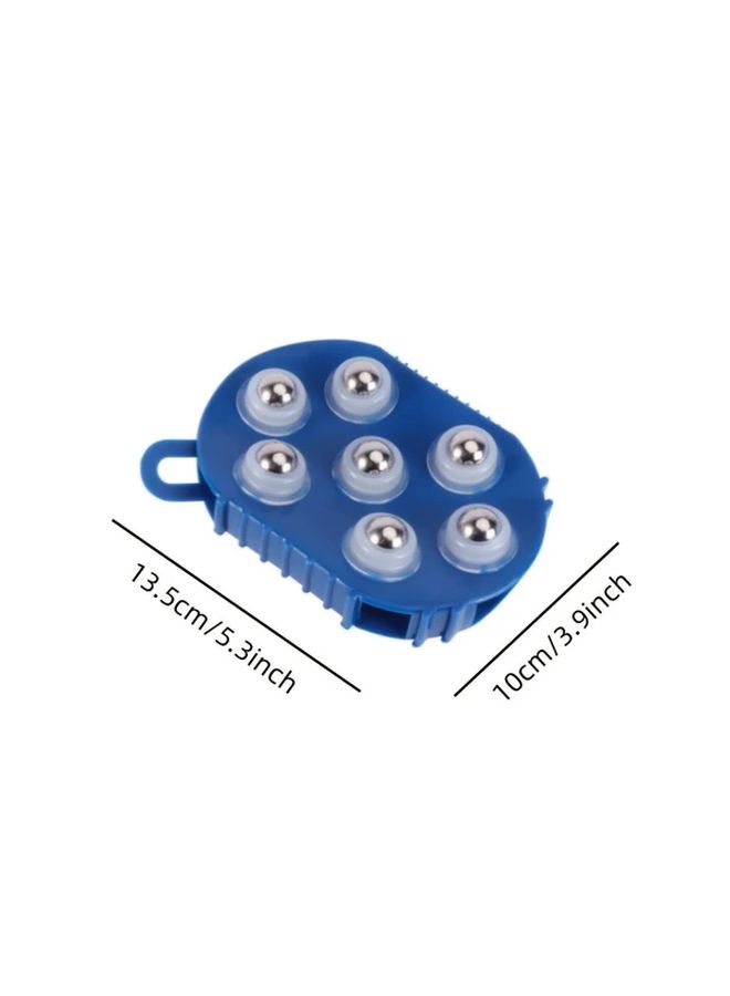 Blue Handheld 7 Metal Ball Massage Roller for Muscle Back Neck Pain Relief - Image 3