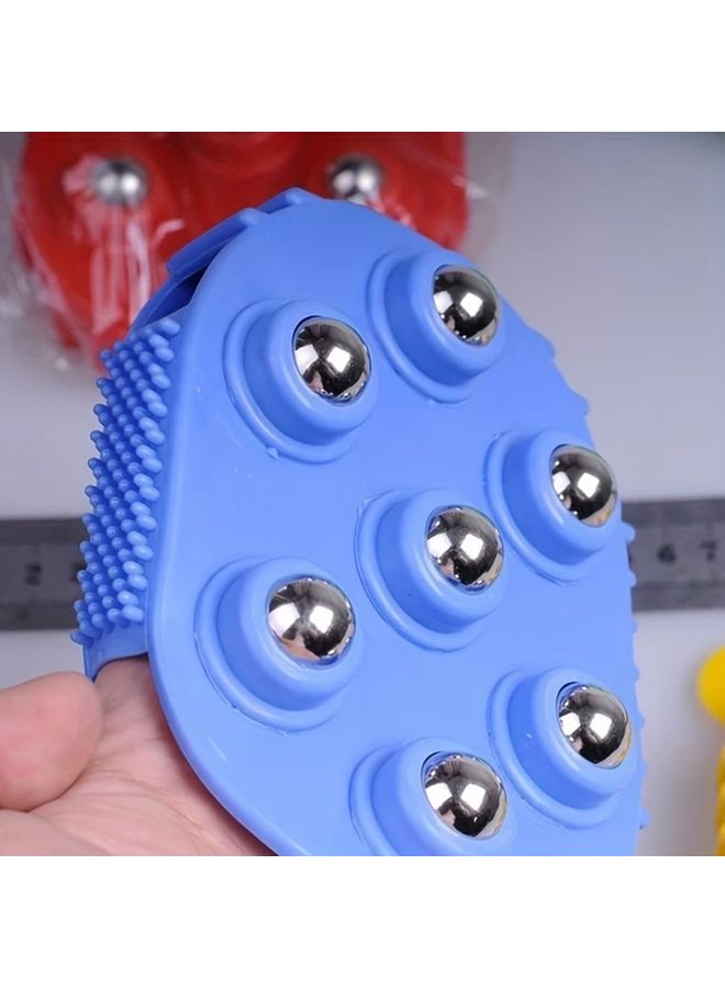 Blue Handheld 7 Metal Ball Massage Roller for Muscle Back Neck Pain Relief - Image 1