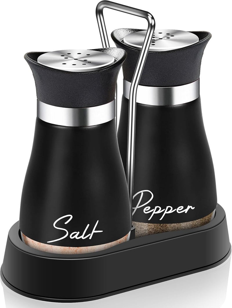 Arrozon Black Salt and Pepper Shakers Set with Holder,4 oz kitchen accessories and decor for Restaurant, Wedding, Housewarming Gifts Refillable Design (Black) - Image 1