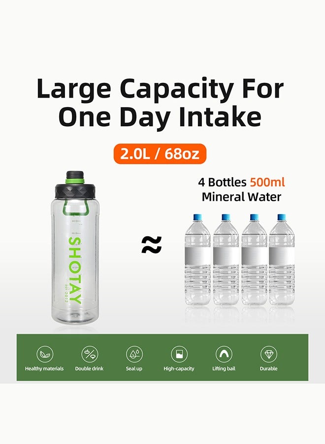 شوتاي زجاجات مياه رياضية سعة 2.0 لتر من شوتاي، نصف جالون، تحفيزية، مع مؤشر للوقت، وماصة قابلة للإزالة، خالية من مادة بيسفينول أ ومضادة للتسرب، إبريق مياه كبير للياقة البدنية وصالة الألعاب الرياضية والرياضة والتخييم. - Image 3