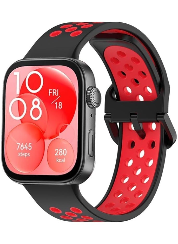 Generic - Silicone Strap for Huawei Watch Fit 3 Strap, Nike Breathable Soft Silicone Replacement Strap for Huawei Watch Fit 3 Band Women/Men, Adjustable Waterproof Sports Strap for Huawei Fit3(Black And Red) - Image 1