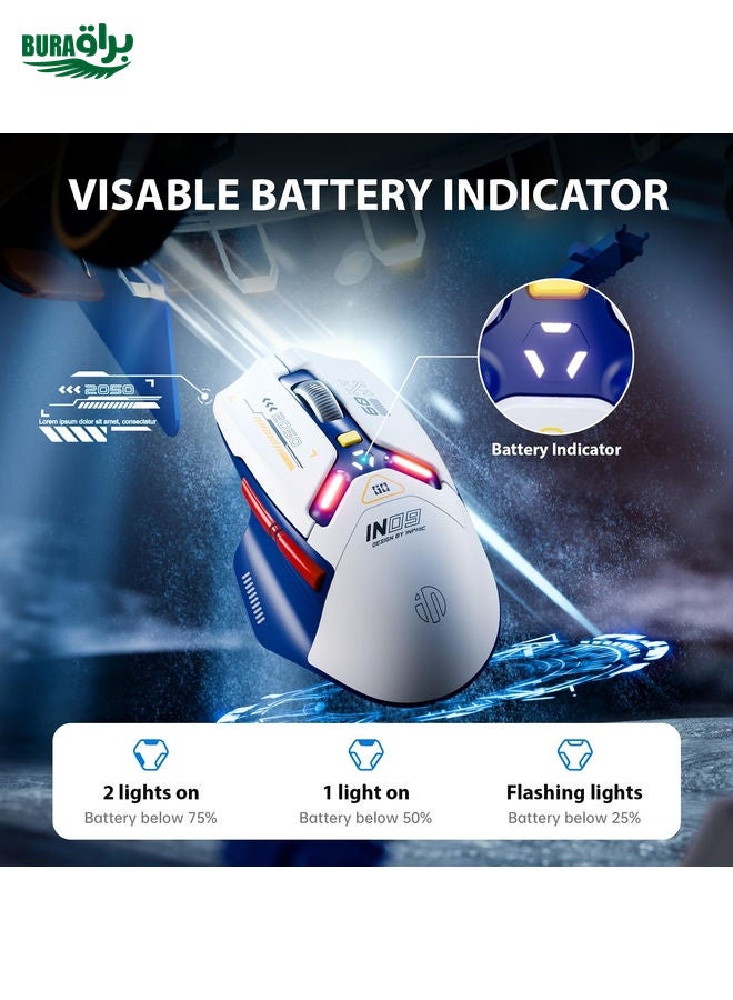 BURAQ Inphic IN9 Tri-mode Wireless Bluetooth Gaming Office Computer Mouse(Blue)  - Image 3