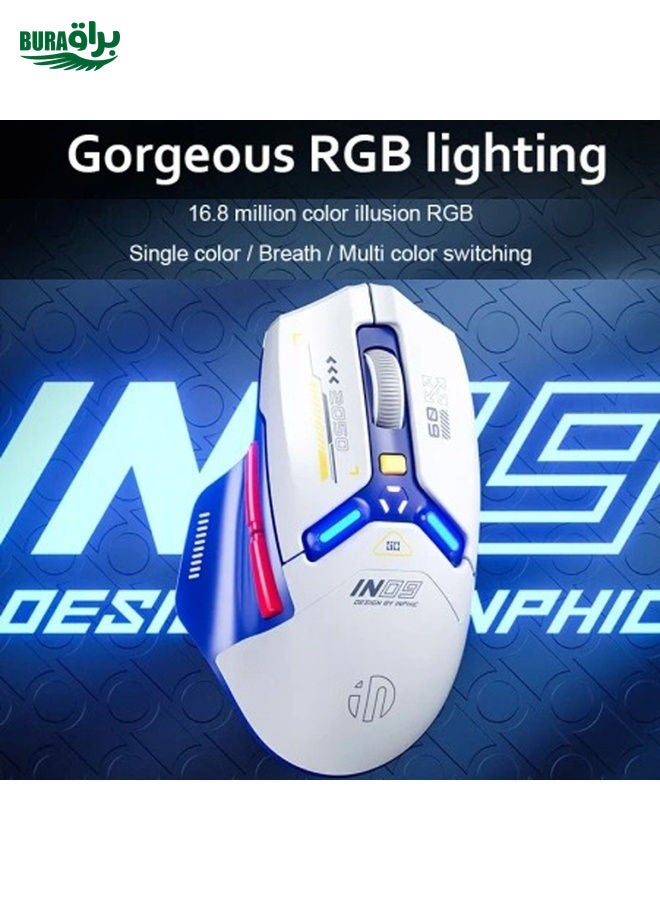 BURAQ Inphic IN9 Tri-mode Wireless Bluetooth Gaming Office Computer Mouse(Blue)  - Image 4