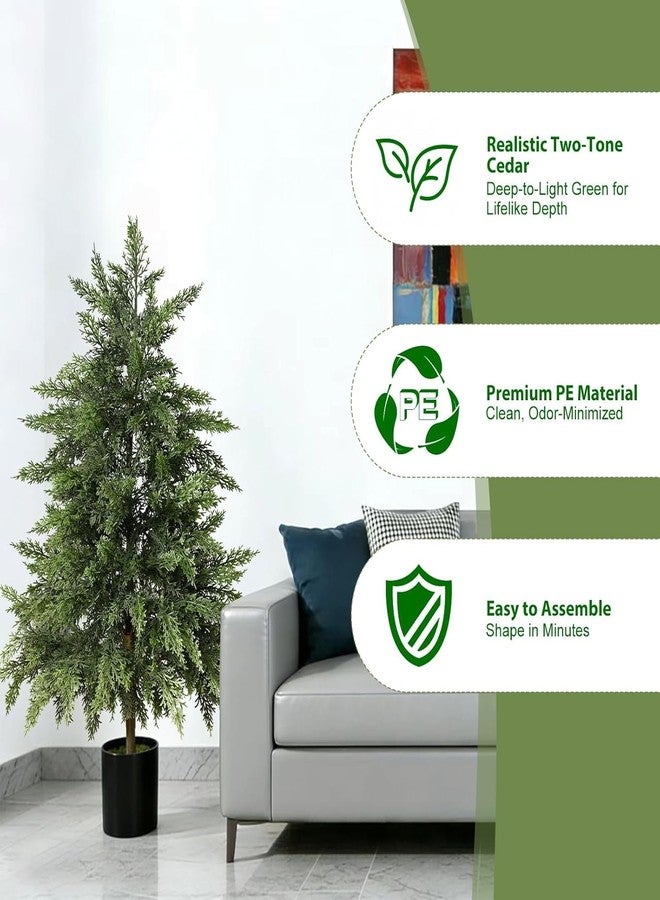 FAJUNZH Real Touch Artificial Cedar Topiary Trees 3FT, 2 Sets of Realistic Potted UV Resistant Fake Plants for Front Porch for Outdoor & Indoor Front Porch, Garden, Patio, and Farmhouse Decor - Image 5