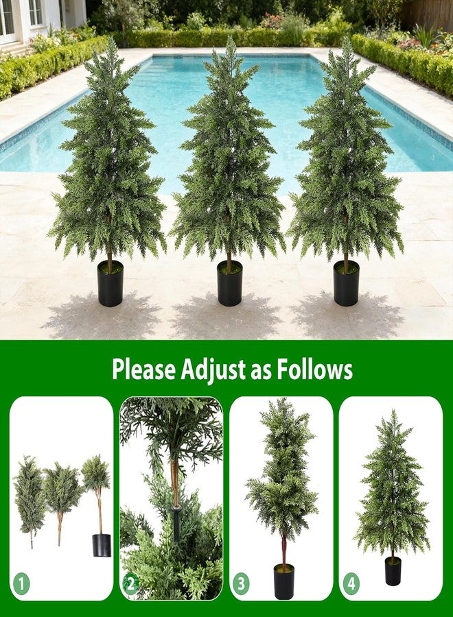 FAJUNZH Real Touch Artificial Cedar Topiary Trees 3FT, 2 Sets of Realistic Potted UV Resistant Fake Plants for Front Porch for Outdoor & Indoor Front Porch, Garden, Patio, and Farmhouse Decor - Image 4