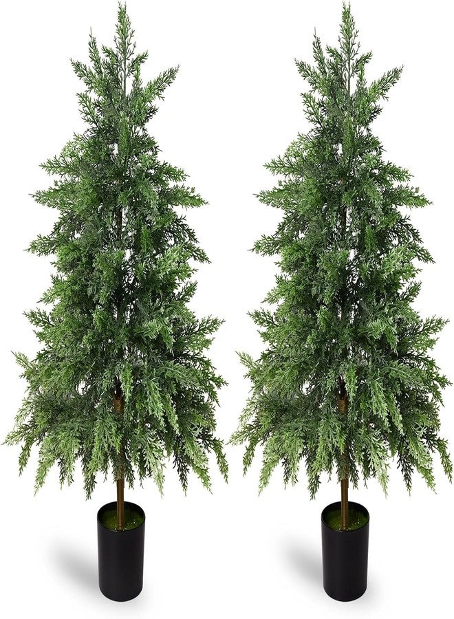FAJUNZH Real Touch Artificial Cedar Topiary Trees 3FT, 2 Sets of Realistic Potted UV Resistant Fake Plants for Front Porch for Outdoor & Indoor Front Porch, Garden, Patio, and Farmhouse Decor - Image 1