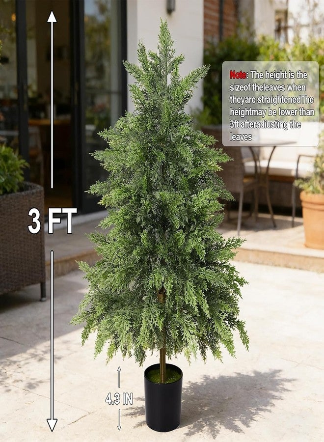 FAJUNZH Real Touch Artificial Cedar Topiary Trees 3FT, 2 Sets of Realistic Potted UV Resistant Fake Plants for Front Porch for Outdoor & Indoor Front Porch, Garden, Patio, and Farmhouse Decor - Image 3