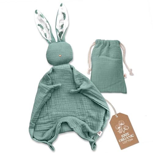 Mikito Organic Cotton Baby Muslin Lovey Bunny - Oeko-TEX & GOTS Certified - Security Blanket & Perfect Loveys for Babies - Unisex New Baby Gift for Ultimate Comfort & Peaceful Dreams - Image 1