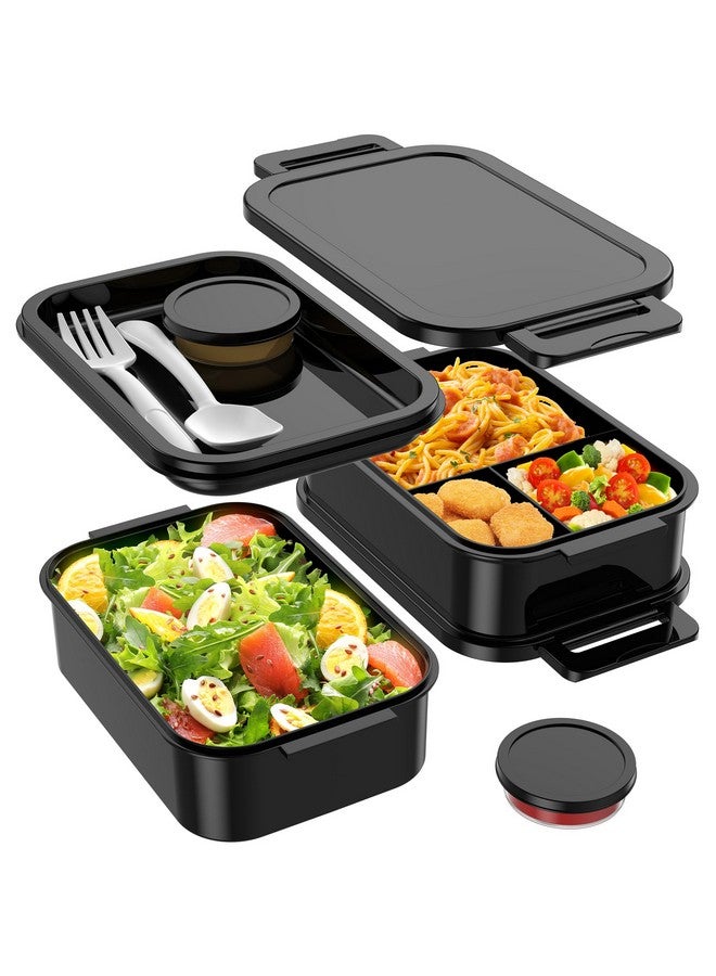 Jelife Adult Bento Box Lunch Box - Large Style Stackable Bento Lunch Box for Adults, 72oz All-in-One 3 Layers Bento Boxes Leak-Proof Lunchbox with Utensil Sauce Containers for Dining Out,Work, Black - Image 1
