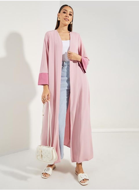 Contrast Cuff Open Front Abaya