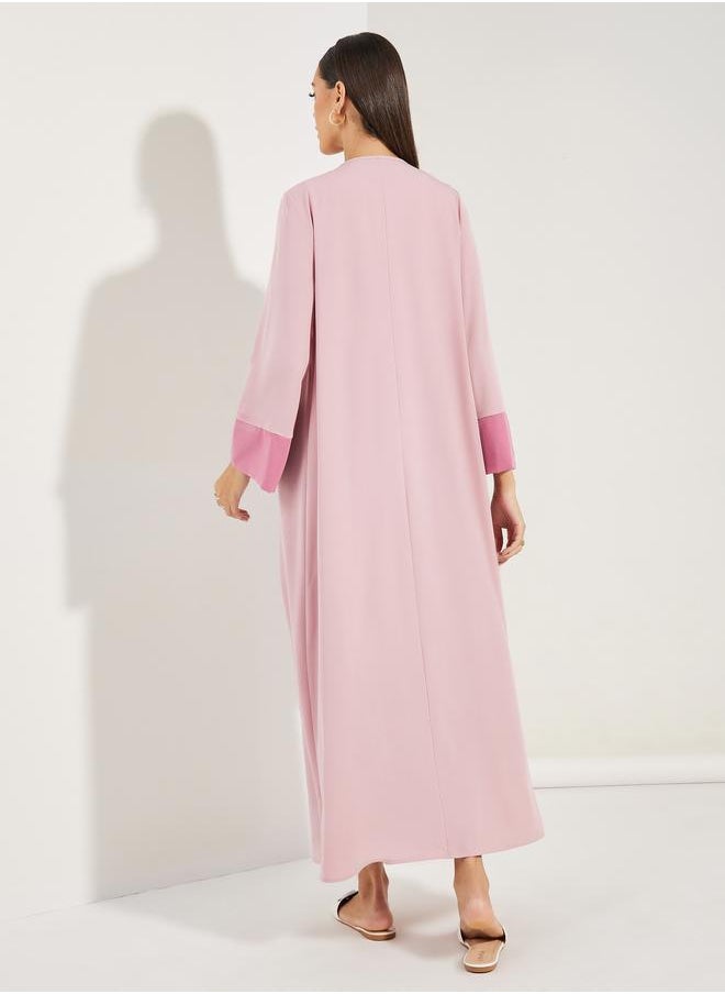 Contrast Cuff Open Front Abaya