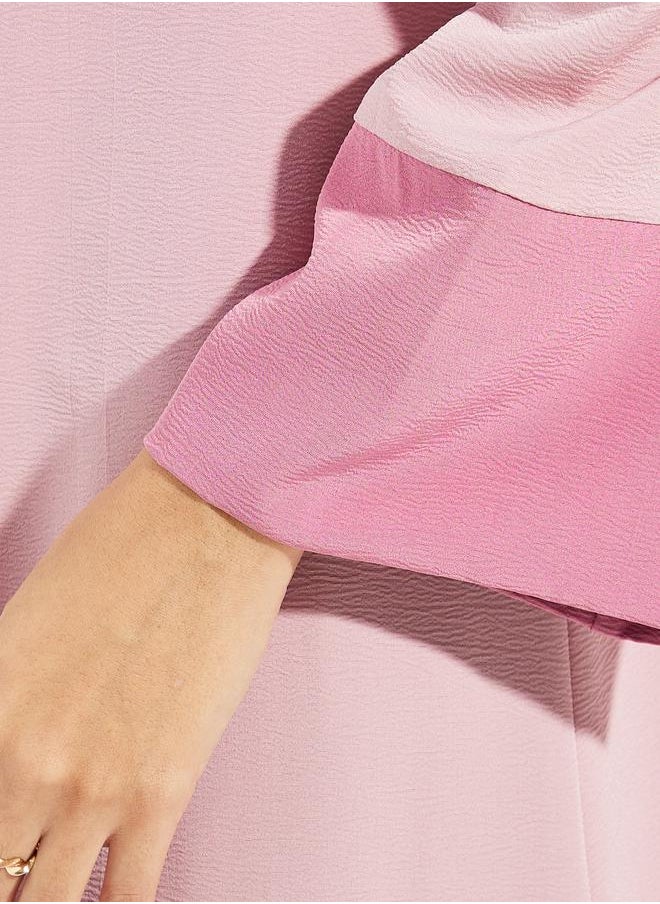 Contrast Cuff Open Front Abaya