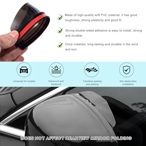 NYTKL 2 PCS Mirror Rain Visor Eyebrow, Rainproof PVC Side Mirror Guards Visor Eyebrow Protector, Auto Exterior Carbon Fiber Rearview Mirrors Rain Cover for Car Truck SUV (Black) - Image 3