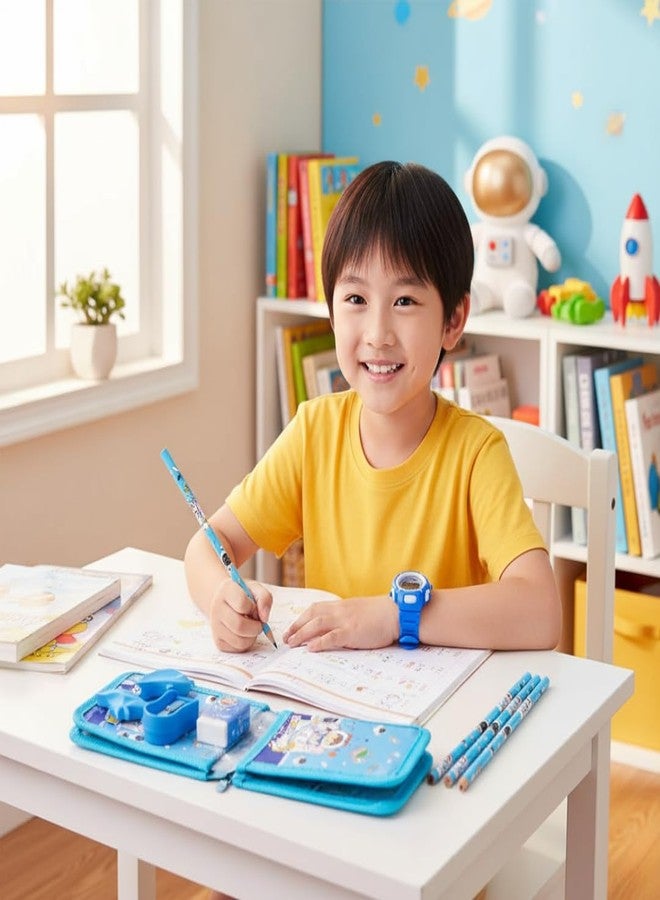 KHUSHA CREATIONS Kids Stationery Gift Set with Digital Watch, Wallet, Pencils, Eraser, Sharpener & Box | Trolley Shape Happy Day Stationery Combo for Boys & Girls | School Gift, Birthday Return Gift Set - Image 4