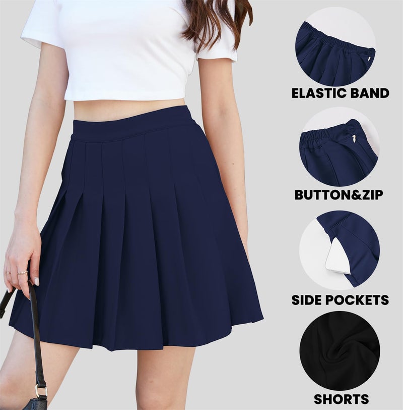 SANGTREE Women Pleated Tennis Skirts, High Waist School Skater Mini Y2K Athletic Skorts with Pockets Tummy Control, Navy Blue,US S - Image 5