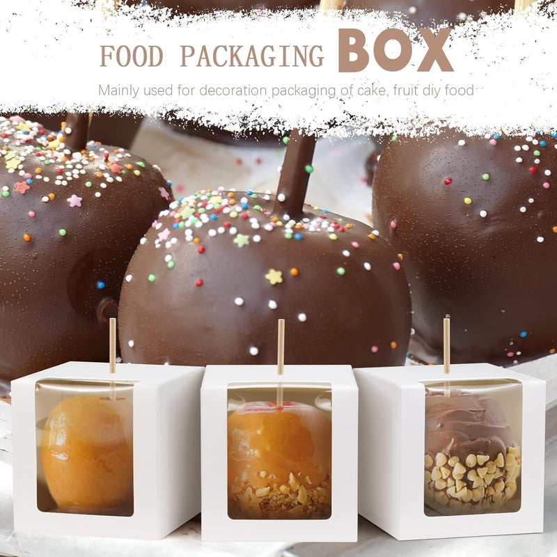 BadenBach 40 Pack Kraft Candy Apple Box with Sticks,4" x 4" x 4",Caramel Apple Box Kit Chocolate Cake Treat Boxes with Clear Window for Halloween,Festival,Wedding,Party,Baby Shower (White) - Image 5