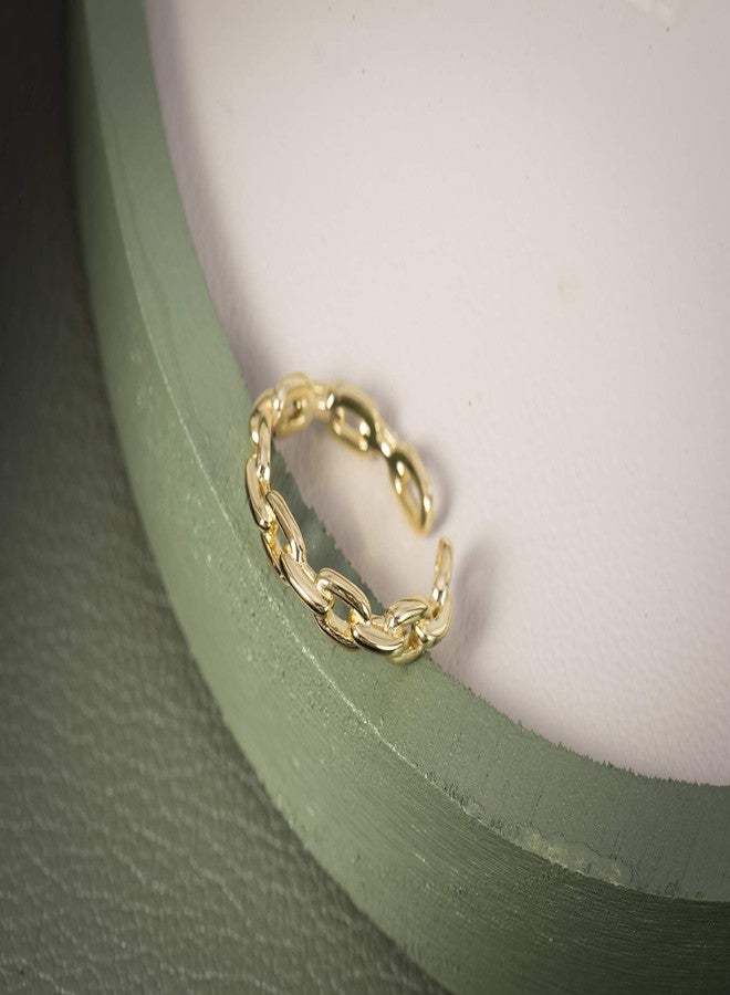 Nossa 18K Gold Plated Sterling Silver Chain Link Ring Simple Stacking Band Open Rings for Women Adjustable - Image 5