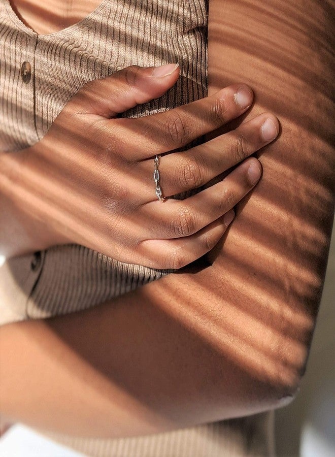 Nossa 18K Gold Plated Sterling Silver Chain Link Ring Simple Stacking Band Open Rings for Women Adjustable - Image 2