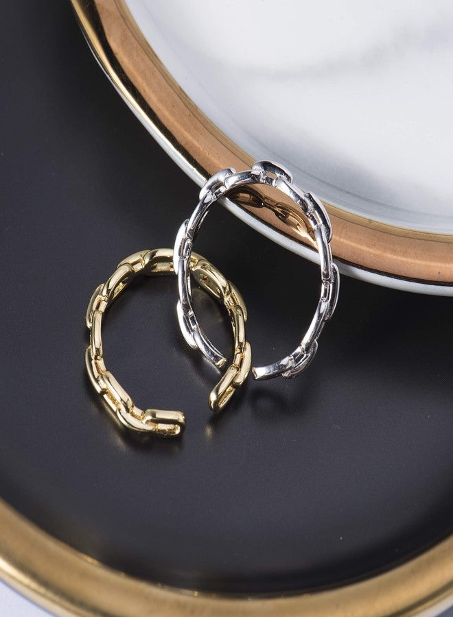 Nossa 18K Gold Plated Sterling Silver Chain Link Ring Simple Stacking Band Open Rings for Women Adjustable - Image 4