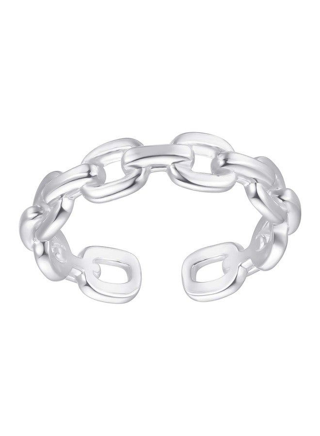 Nossa 18K Gold Plated Sterling Silver Chain Link Ring Simple Stacking Band Open Rings for Women Adjustable - Image 1