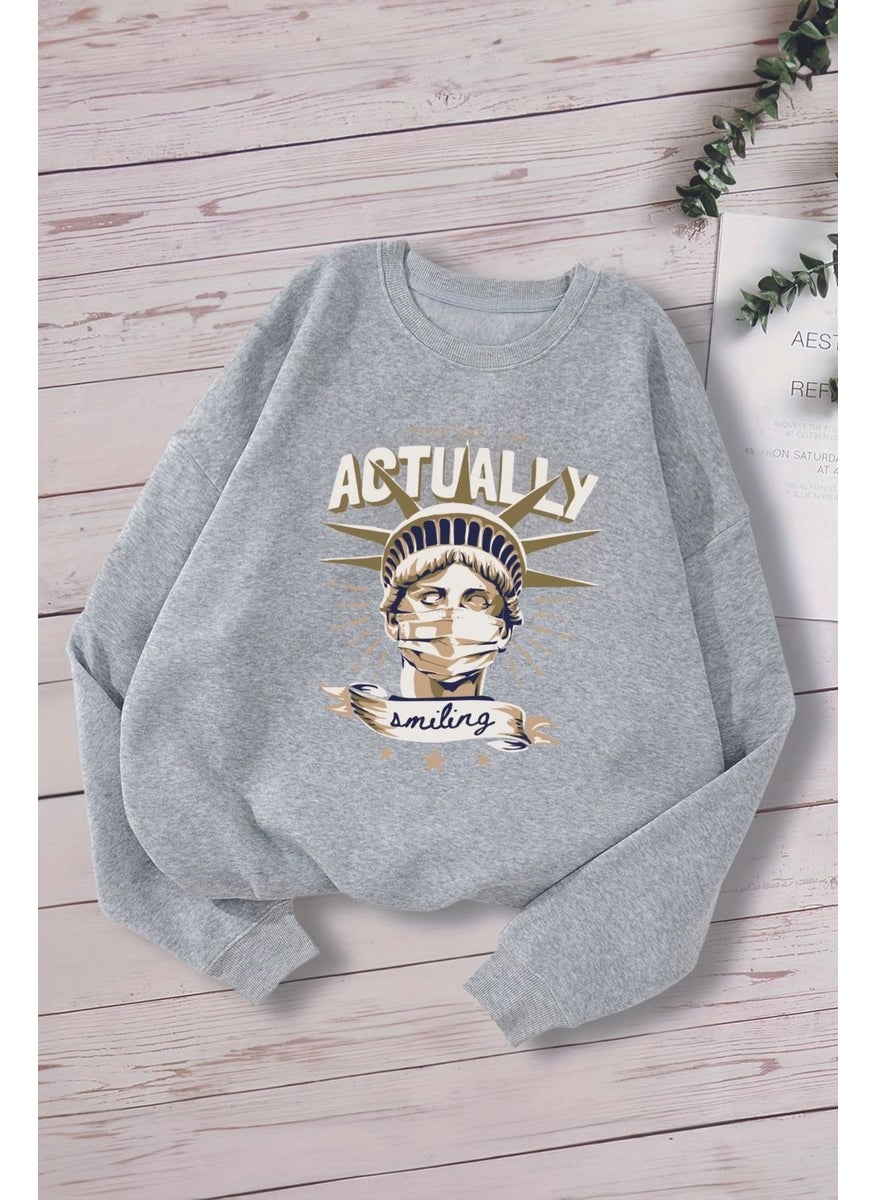 Myada - New Season Masked Statue of Liberty Printed Oversize Hooded Kids Sweatshirt 14635 - Image 1