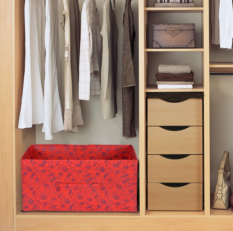 Kuber Industries Kuber Industries Metalic Floral Print Flodable Rectangular Storage Box For ToysStorage Box For ClothesDrawer Storage And Cloth OrganizerCloset Organizer For Wardrobe Red - Image 2