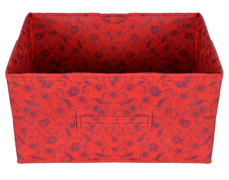Kuber Industries Kuber Industries Metalic Floral Print Flodable Rectangular Storage Box For ToysStorage Box For ClothesDrawer Storage And Cloth OrganizerCloset Organizer For Wardrobe Red - Image 1