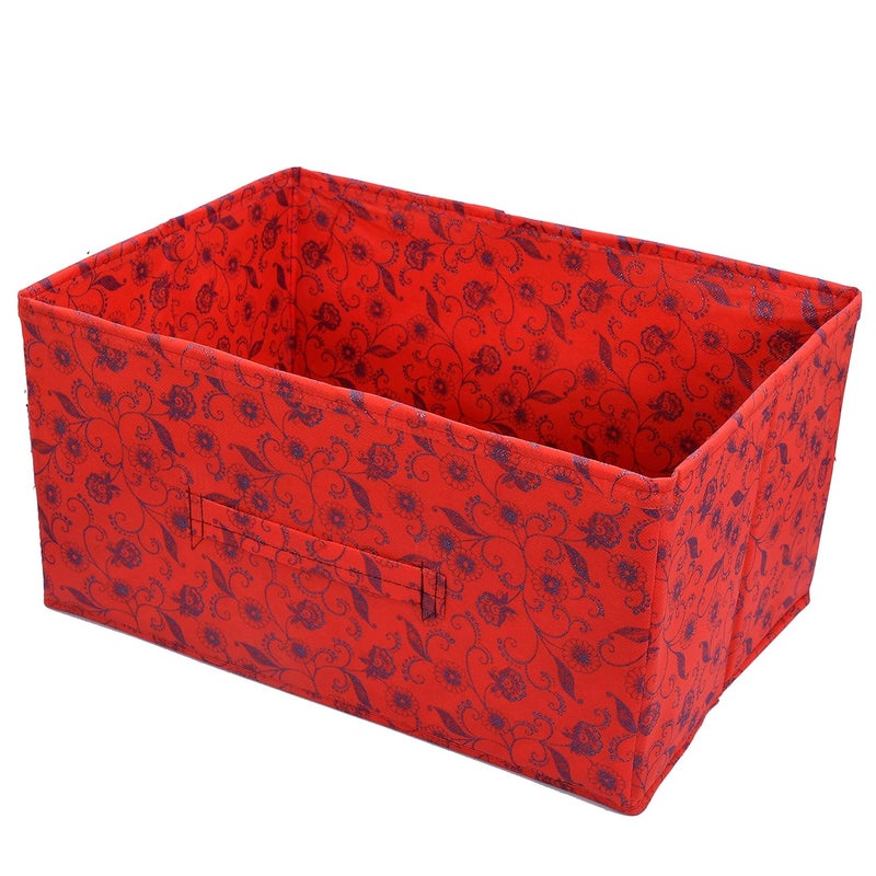 Kuber Industries Kuber Industries Metalic Floral Print Flodable Rectangular Storage Box For ToysStorage Box For ClothesDrawer Storage And Cloth OrganizerCloset Organizer For Wardrobe Red - Image 3