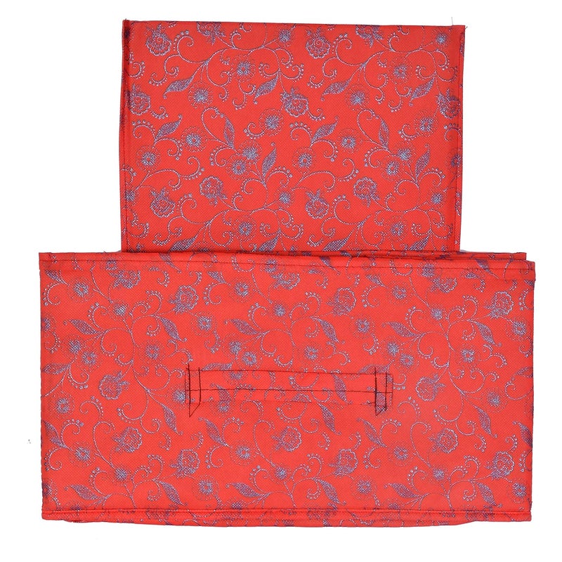 Kuber Industries Kuber Industries Metalic Floral Print Flodable Rectangular Storage Box For ToysStorage Box For ClothesDrawer Storage And Cloth OrganizerCloset Organizer For Wardrobe Red - Image 4