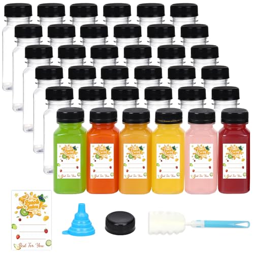 BAKHUK 36pcs 6oz Empty Plastic Juice Bottles with Caps, Reusable Clear Bulk Beverage Containers for Juice, Milk and Other Beverages - Image 1