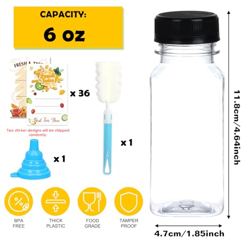 BAKHUK 36pcs 6oz Empty Plastic Juice Bottles with Caps, Reusable Clear Bulk Beverage Containers for Juice, Milk and Other Beverages - Image 2