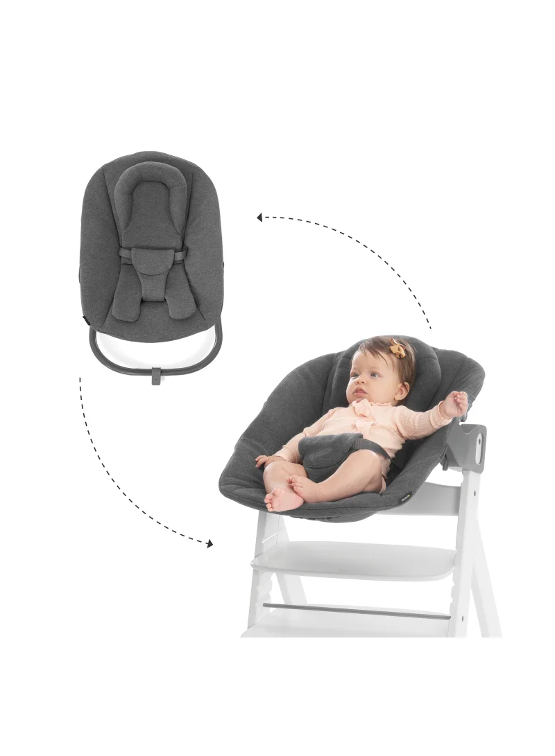 هوك Newborn Bouncer Premium Attachment For High Chair Alpha And Beta From Birth - 2 In 1 Baby Attachment (Lounger And Rocker) For Newborns With Adjustable Backrest And Cotton - Dark Grey