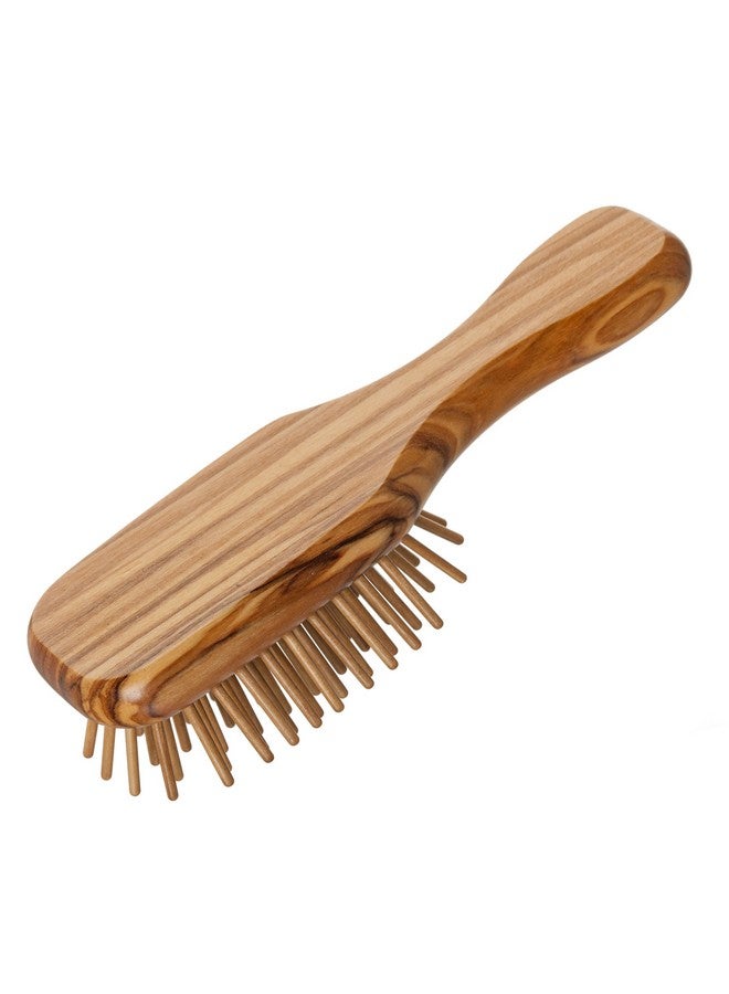 REDECKER Walnut Pin Mini Pocket Hairbrush With Waxed Olive Wood Handle 41/2Inches - Image 1