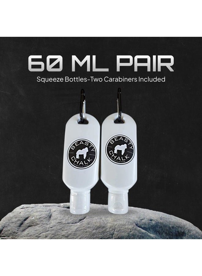 Beasty Chalk Liquid Chalk Combo Pack – 2-Pack (60ml Each) Grip Enhancer with Carabiners for Weightlifting, Climbing, Gymnastics & More – Long-Lasting, No-Mess, Fast-Drying Formula - Image 2