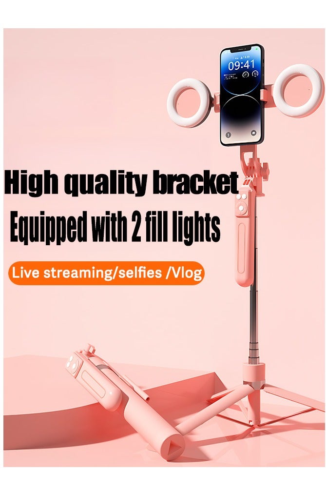 66.9 inches(170cm) Selfie Stick Tripod, Extendable Tripod with Rechargeable Bluetooth Remote,Removable 2pcs fill light， Compatible with iPhone and Android Smartphones, Perfect for Travel, Vlog, Video and Photo, Pink - Image 3