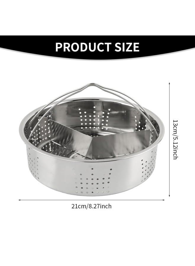 SYCOOVEN Stainless Steel Vegetable Steamer Basket, Insert Steaming Rack with Handle, Mesh Steaming Basket Holder Trio Separator Set for Pressure Cooking(SIZE:21 * 13cm) - Image 3