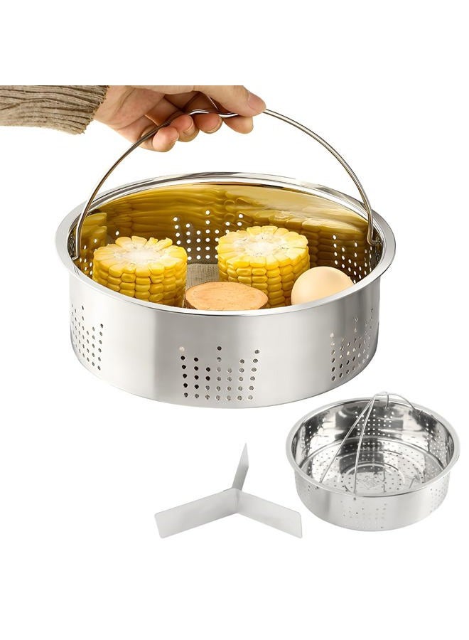 SYCOOVEN Stainless Steel Vegetable Steamer Basket, Insert Steaming Rack with Handle, Mesh Steaming Basket Holder Trio Separator Set for Pressure Cooking(SIZE:21 * 13cm) - Image 2