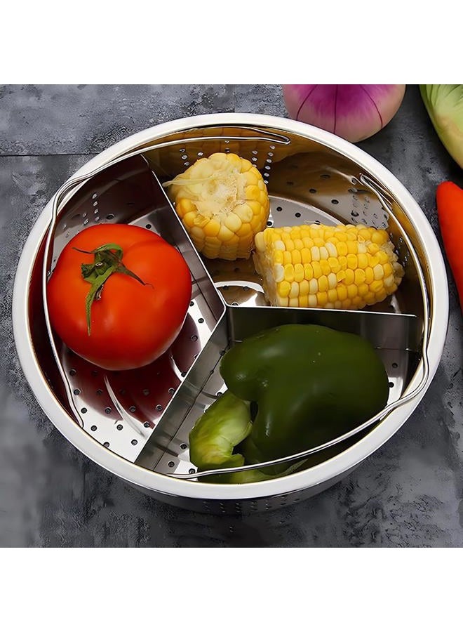 SYCOOVEN Stainless Steel Vegetable Steamer Basket, Insert Steaming Rack with Handle, Mesh Steaming Basket Holder Trio Separator Set for Pressure Cooking(SIZE:21 * 13cm) - Image 4