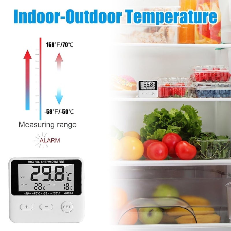 KASTWAVE TERRIFI Digital Freezer Thermometer with External Sensor, LCD Display, High/Low Temperature Alarm, ℃/℉ Switchable, Magnetic Refrigerator Thermometer for Home - Image 5
