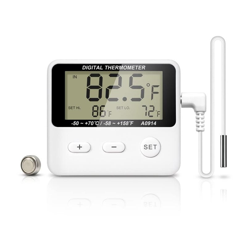 KASTWAVE TERRIFI Digital Freezer Thermometer with External Sensor, LCD Display, High/Low Temperature Alarm, ℃/℉ Switchable, Magnetic Refrigerator Thermometer for Home - Image 1