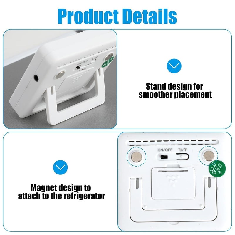 KASTWAVE TERRIFI Digital Freezer Thermometer with External Sensor, LCD Display, High/Low Temperature Alarm, ℃/℉ Switchable, Magnetic Refrigerator Thermometer for Home - Image 4